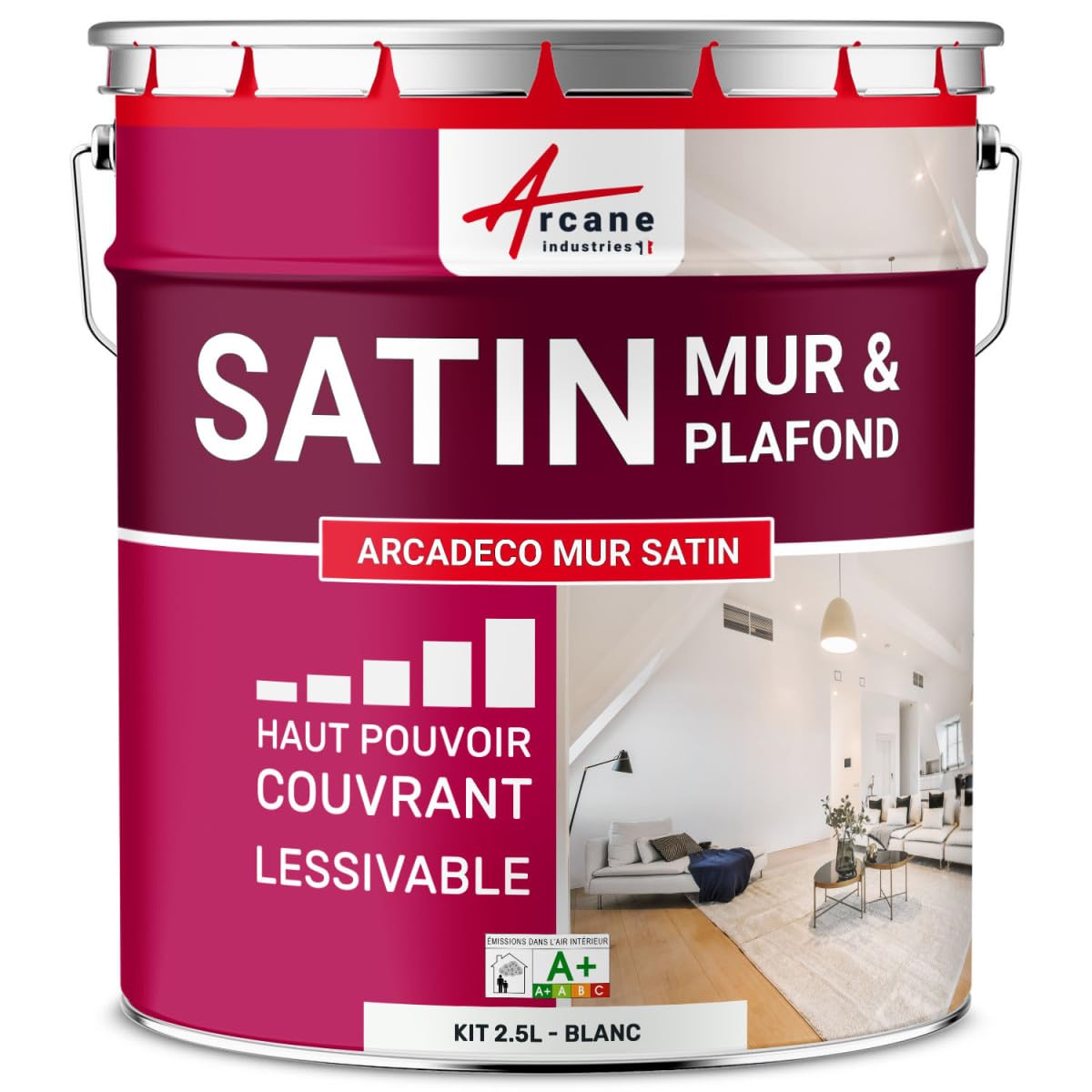 arcane-arcadeco-peinture-murale-satin-e-2-5-l-blanc-lessivable image 1