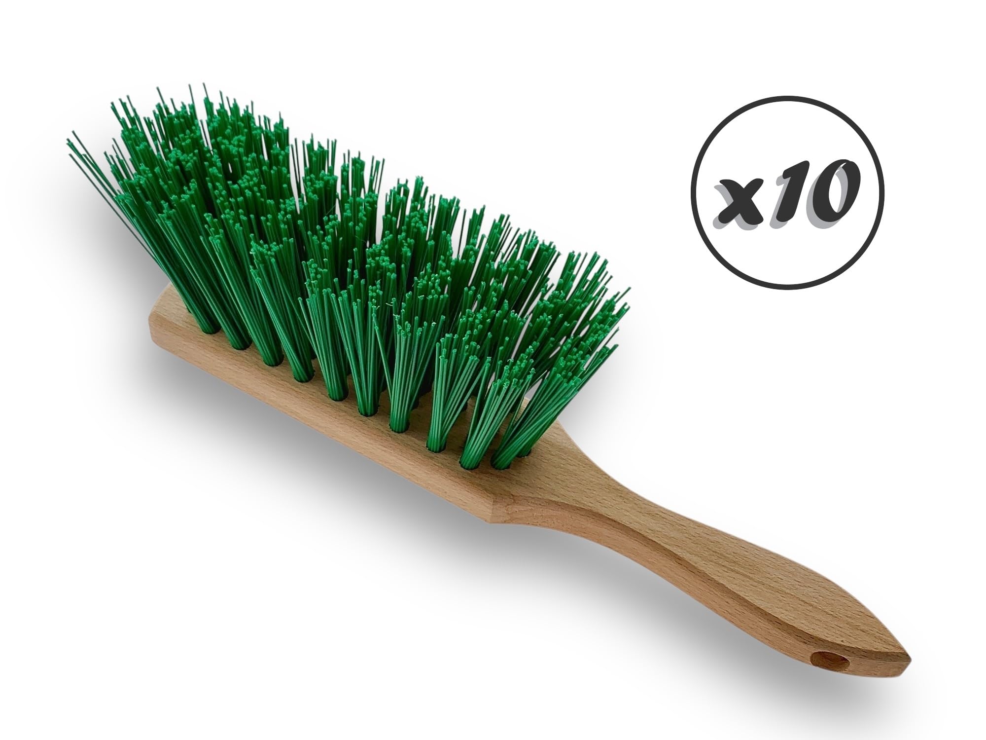 kibros-balais-lot-10-balayettes-jardin-pvc-vert-manche-bois-29cm image 2