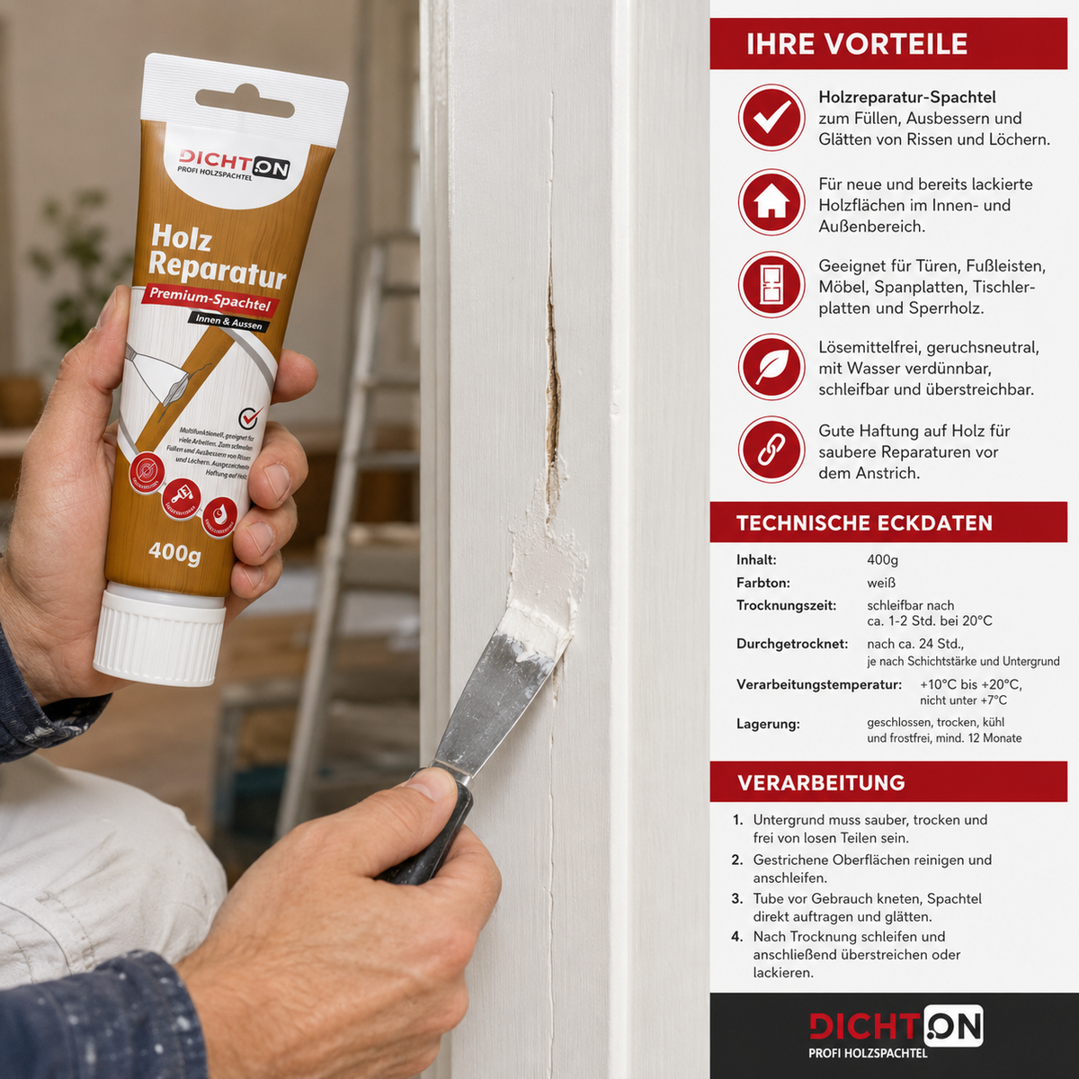 bekateq-spachtel-d-69w-mastic-bois-blanc-400-g-int-rieur-ext-rieur image 2